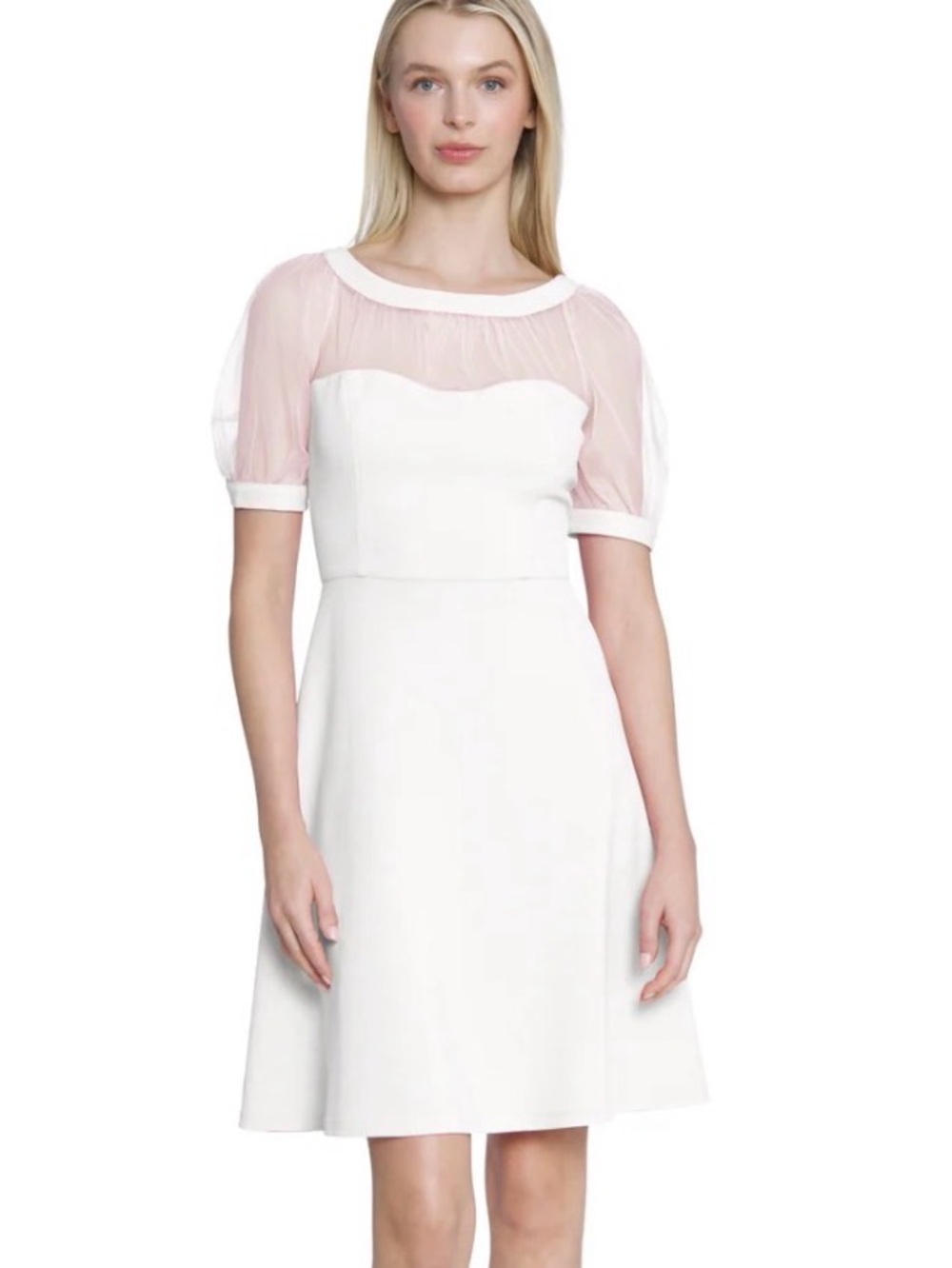 Maggy London mesh illusion short-sleeve dress sweetheart neckline 12